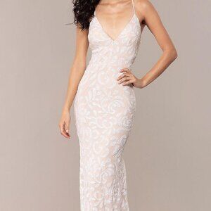 Prom Girl Ivory White Sequin-Mesh Long Sexy Formal Prom Dress